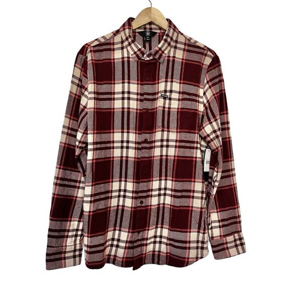 Volcom Leland Button Plaid Flannel Shirt Size M Red Country Southwestern Men's - Picture 1 of 9